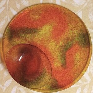 60s Autumn Colors Chip & Dip Resin Duo Bowl & Plate